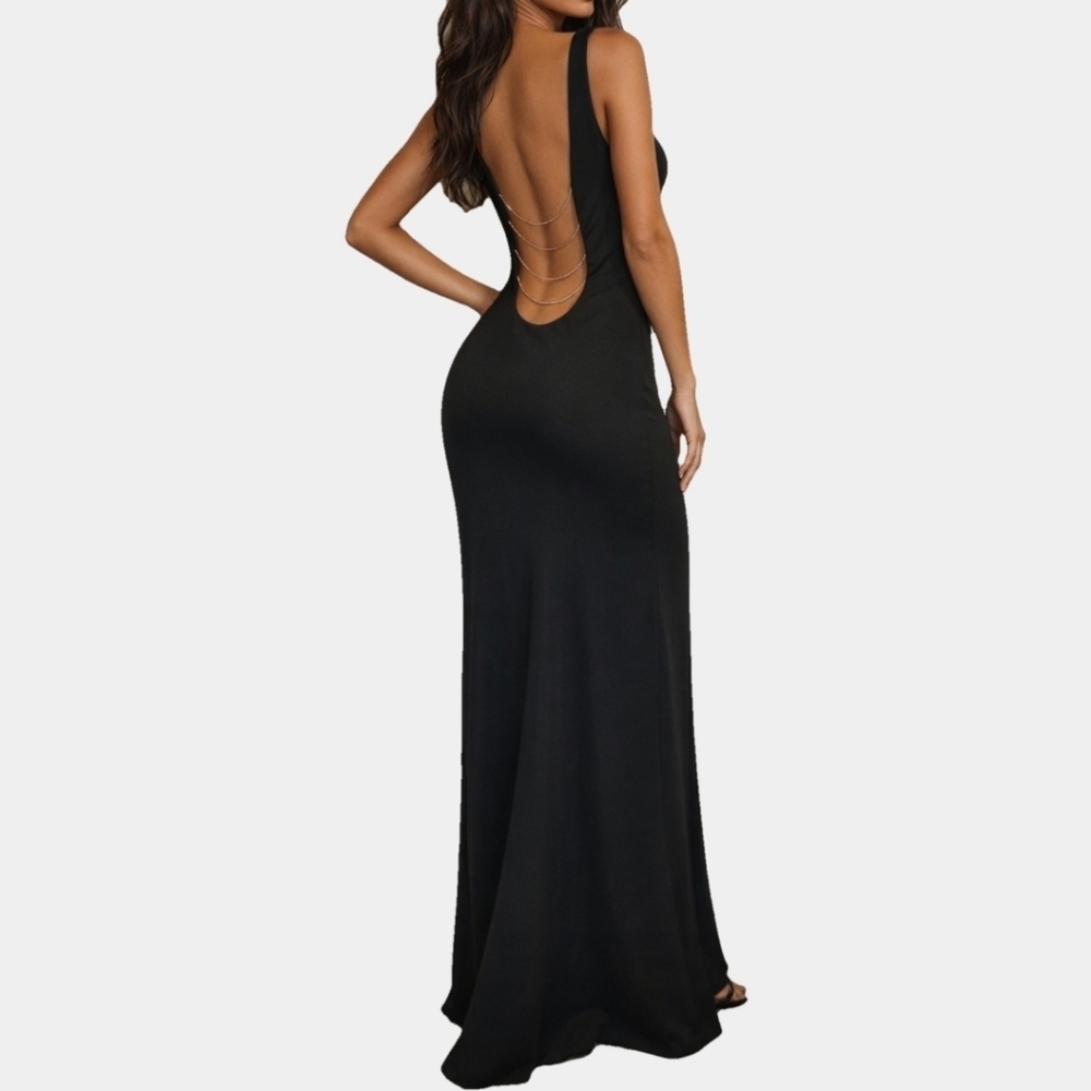 Hugo Buscati Vintage V-neck Open Back Metal Ring Maxi Dress Size 14